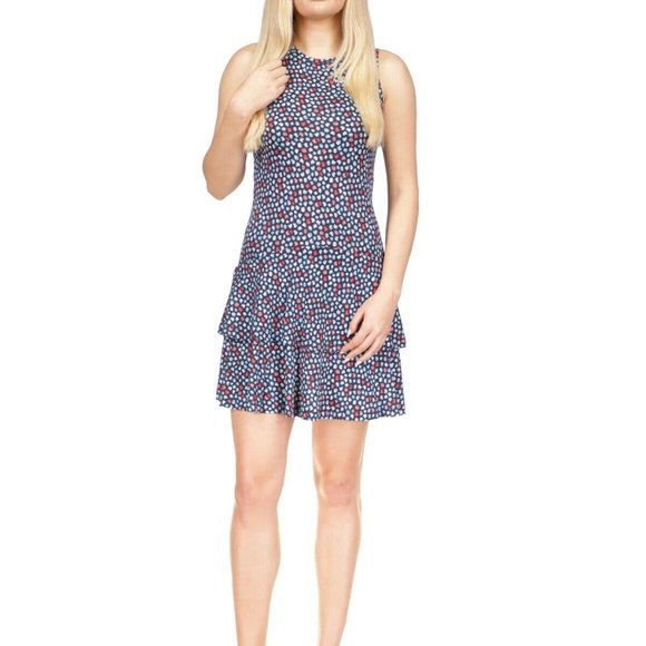 Michael Kors Womens Palm Sleeveless Ruffle Midnight Blue - Picture 2 of 6